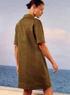 Loose pure linen Johnny collar dress