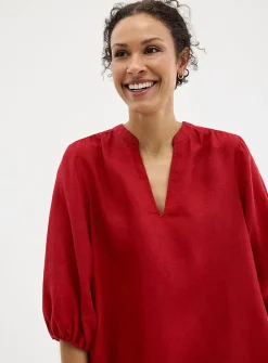 Loose pure linen 3/4-sleeve dress