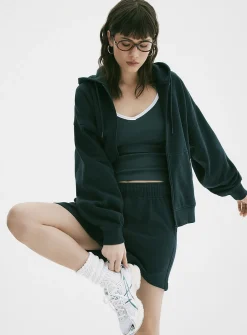Loose zip fleece hoodie