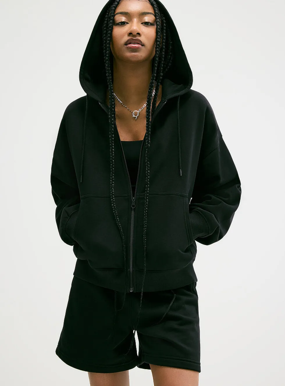 Loose zip fleece hoodie