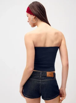 Low-rise denim mini short