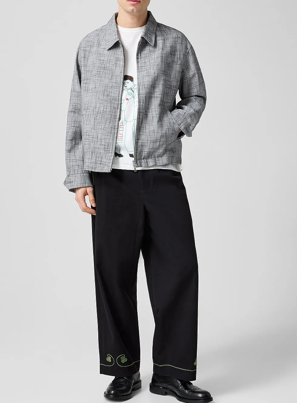 Lucky Draw clover embroidery twill pant