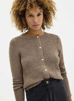 Lustrous ribbon-knit cardigan