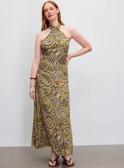 Luxurious paisley halter maxi dress