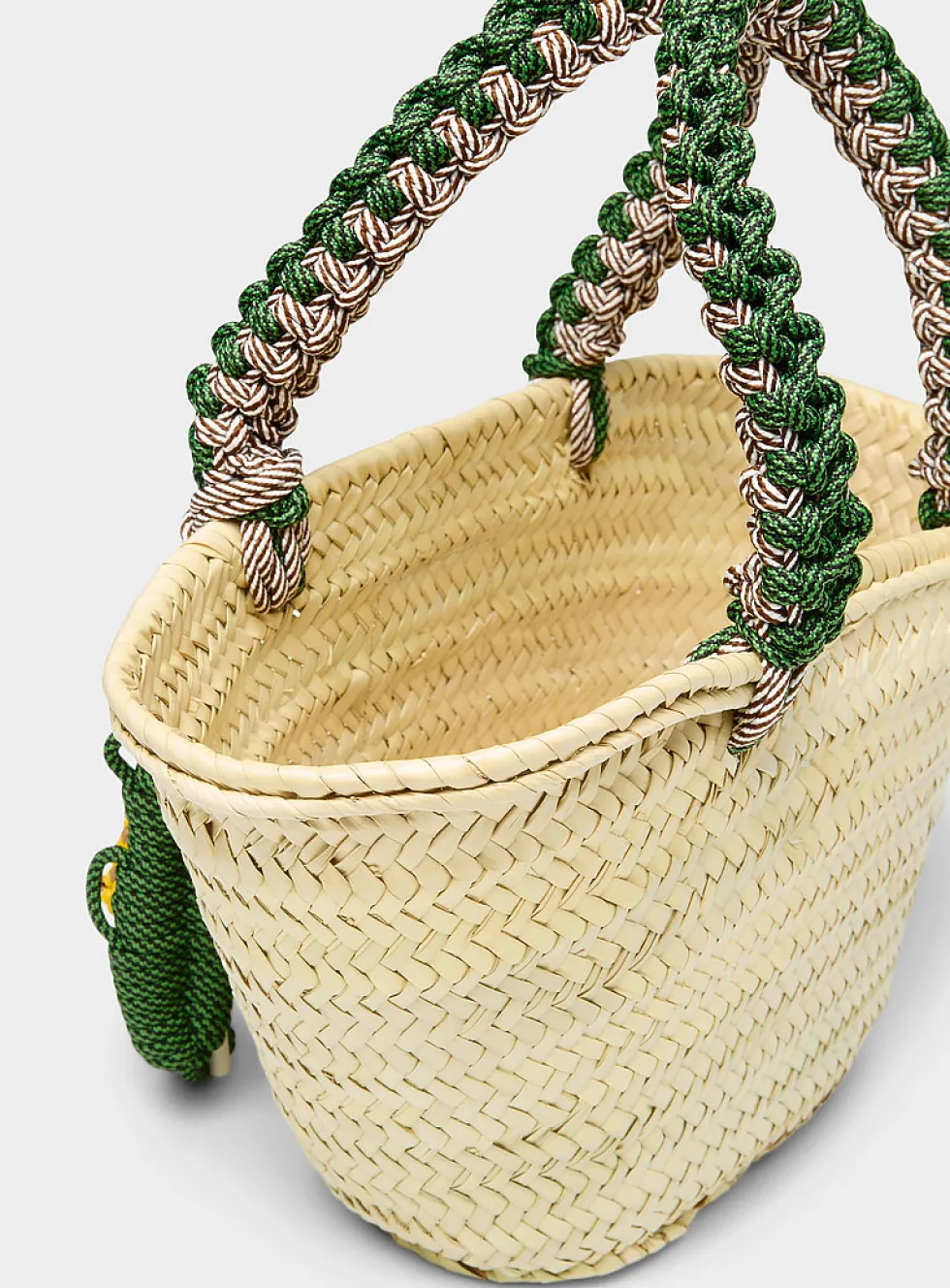 Macrame braided palm leaf basket bag