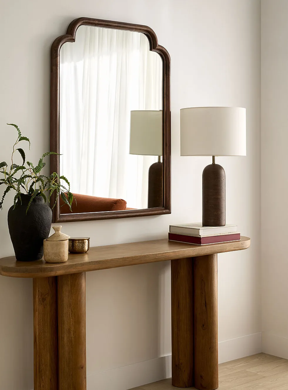 Mango wood arched mirror