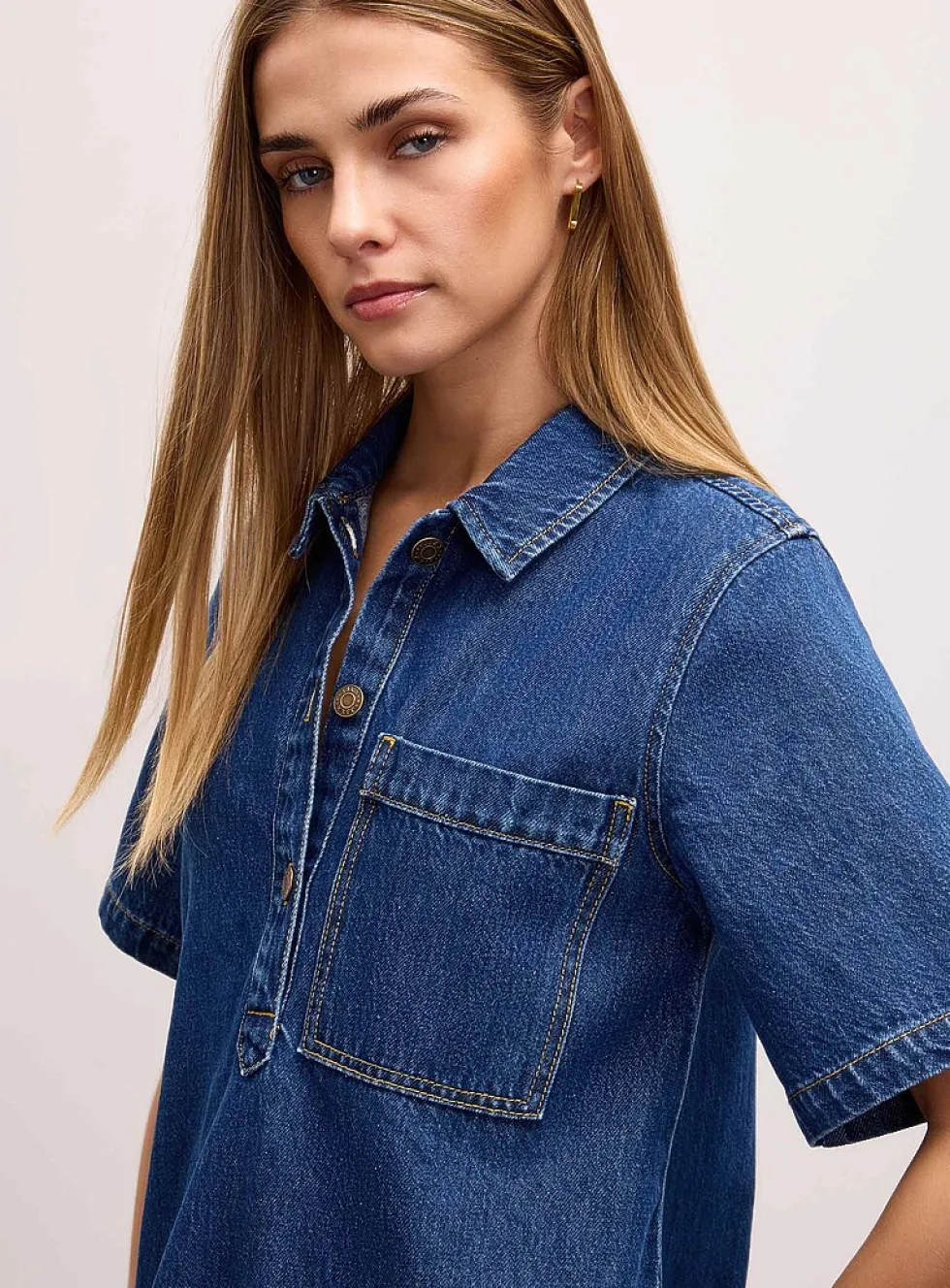 Mara indigo denim polo-collar A-line minidress