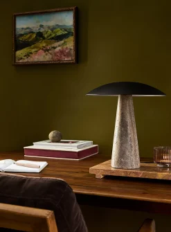Marble and metal round table lamp