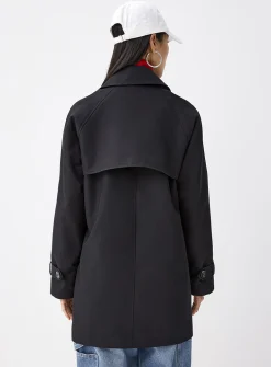 Marbled buttons straight-fit twill coat