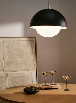 Matte black suspended dome lamp
