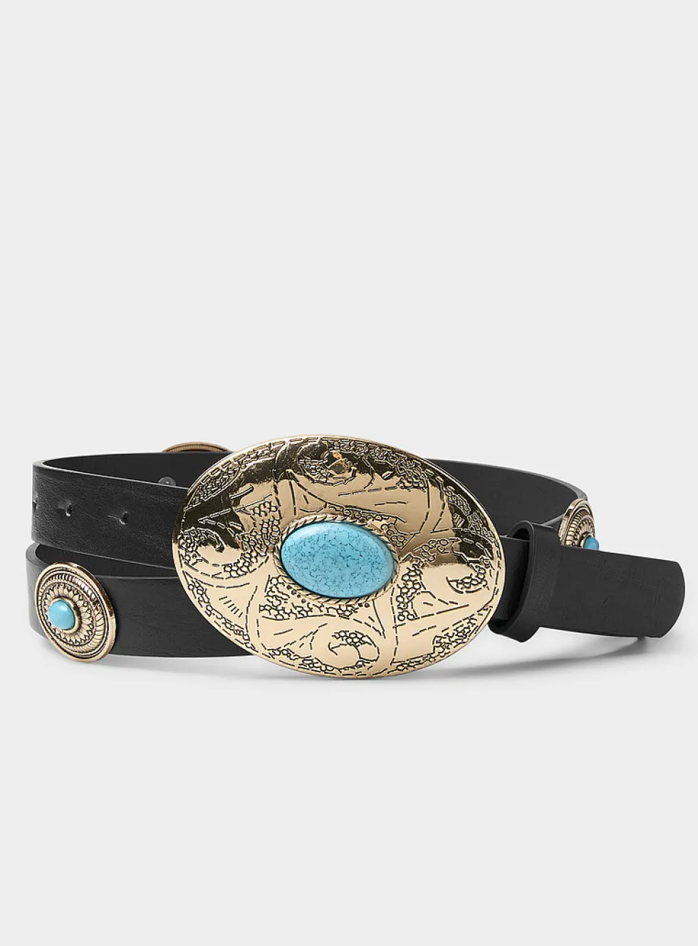 Medallion and turquoise-stone faux-leather belt