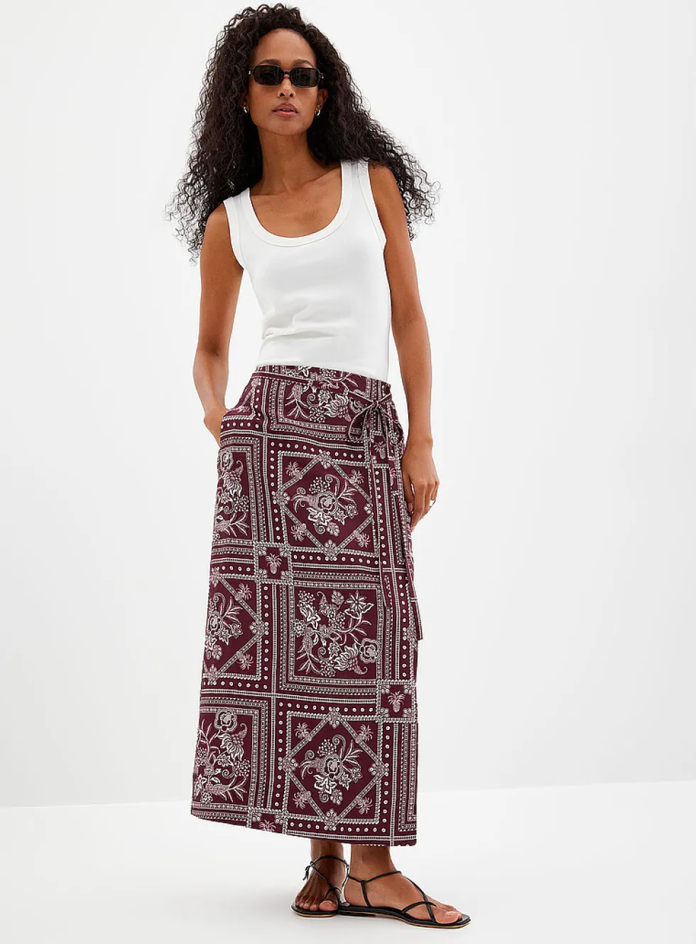 Merlot ceramic-print wrap skirt