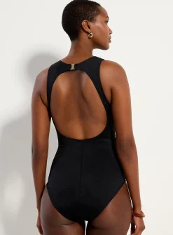 Mesh accent scoop-neck one-piece
