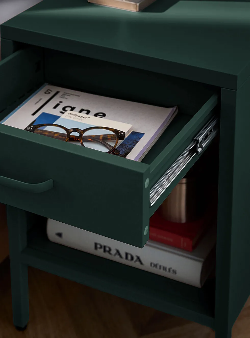 Metal bedside table with legs