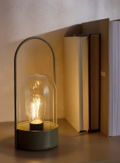 Metal frame and glass shade lamp