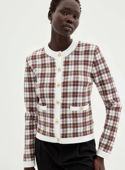 Metallic buttons jacquard cardigan