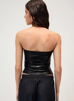 Metallic effect cropped tube top