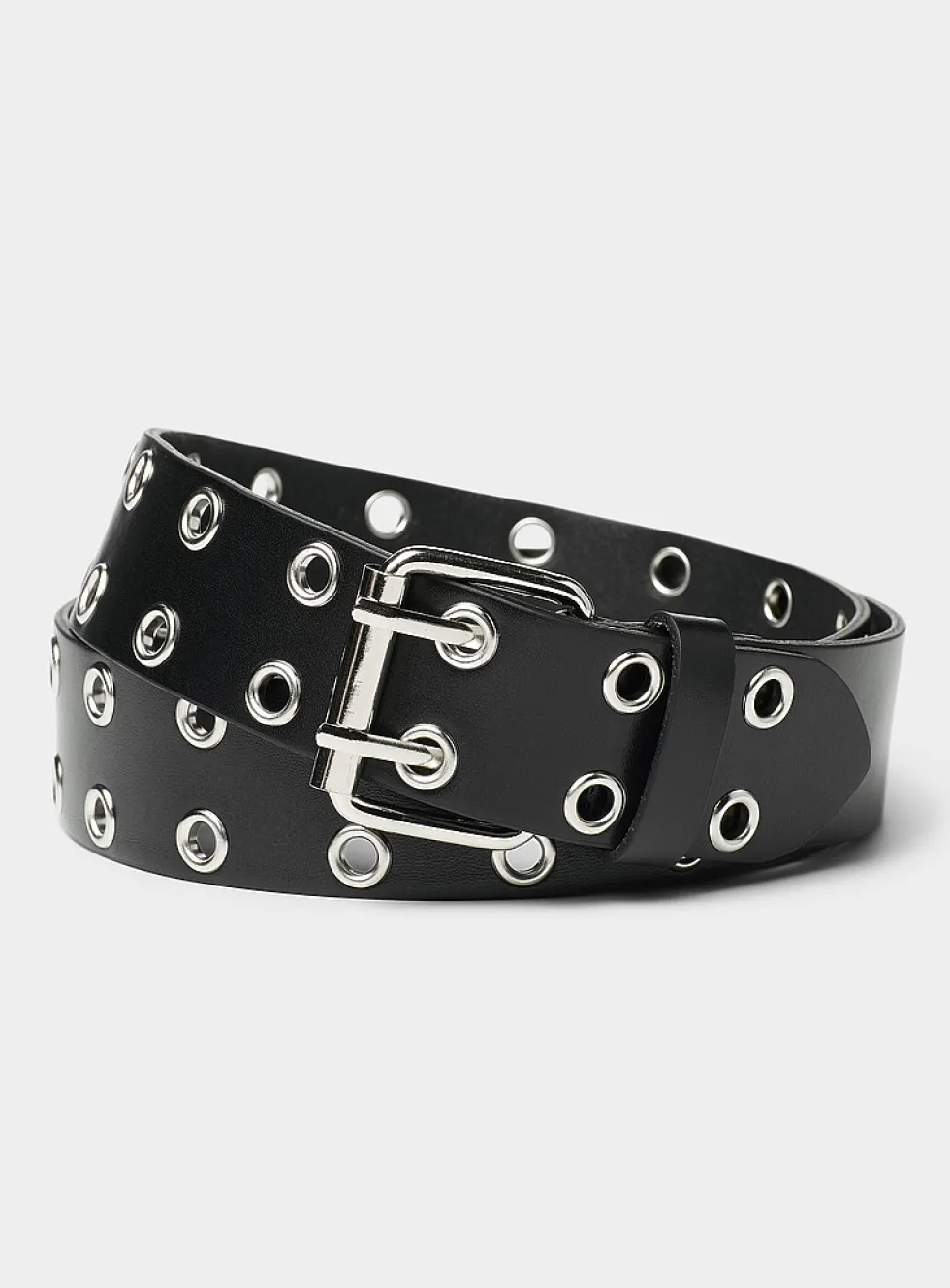 Metallic grommet leather belt