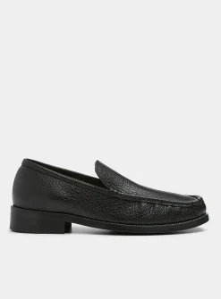 Metallic lettering pebbled leather loafers