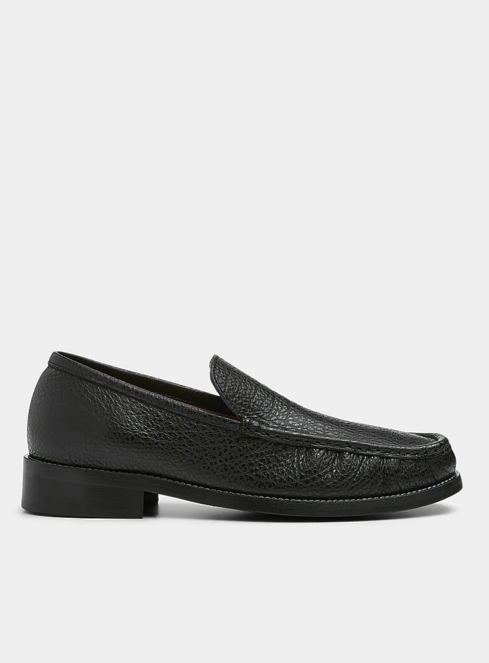 Metallic lettering pebbled leather loafers