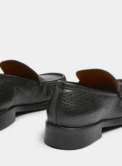 Metallic lettering pebbled leather loafers