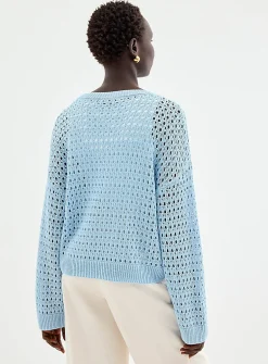 Metallic-accent openwork sweater