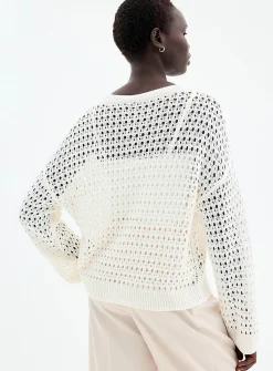 Metallic-accent openwork sweater