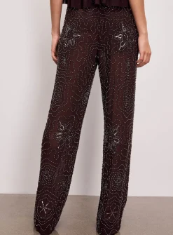 Micromesh beads and sequins wide-leg pant