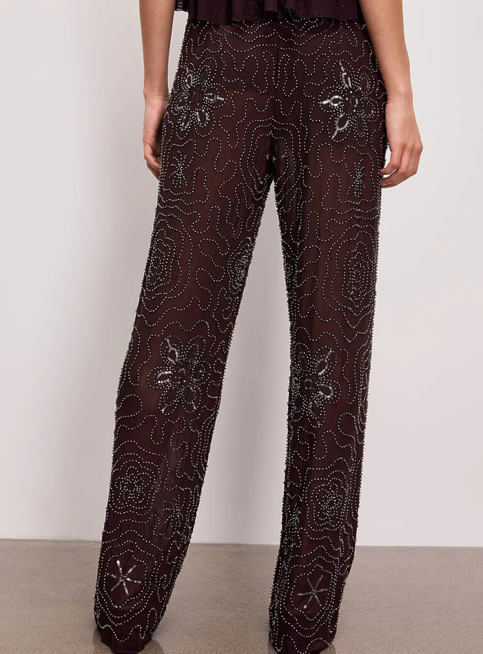 Micromesh beads and sequins wide-leg pant