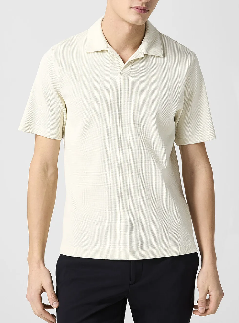 Micro-waffled Johnny collar polo shirt