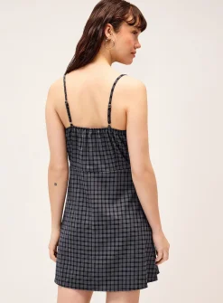 Mini-check linen-blend minidress