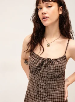 Mini-check linen-blend minidress