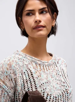 Mixed weave openwork sweater