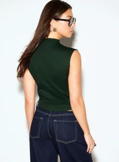 Mock-neck ruched-waist interlock cami