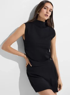Mock-neck ruched-waist interlock cami