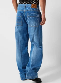 Moon Laser pleated straight jeans