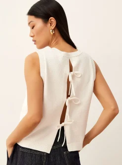 Moss stitch knit tie-up back cami