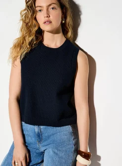Moss stitch knit tie-up back cami