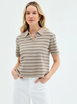 Moss-stitch striped knit cardigan