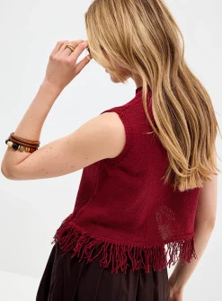 Natural knit fringed sweater vest
