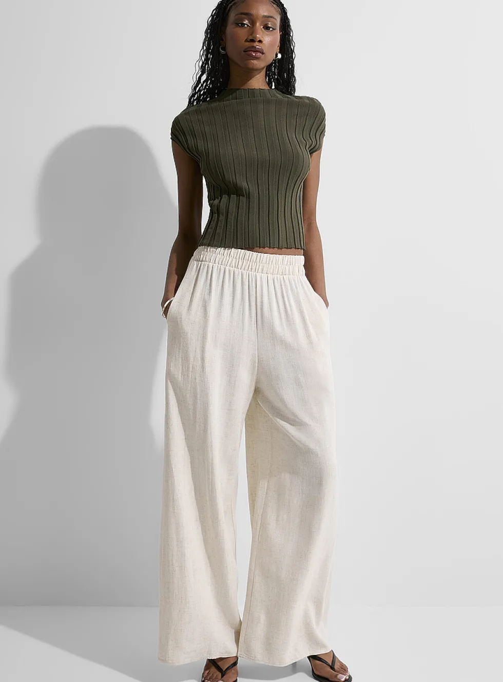 Natural linen wide-leg pant