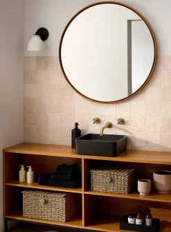 Natural pine round mirror