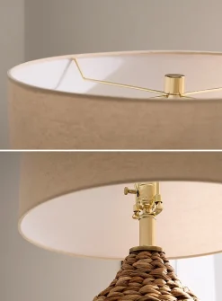 Natural rattan base table lamp