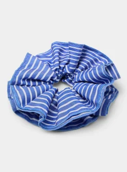 Nautical stripe large ruffled scrunchie