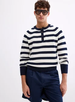 Nautical-stripe Henley sweater