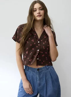 Notched collar boxy-fit blouse