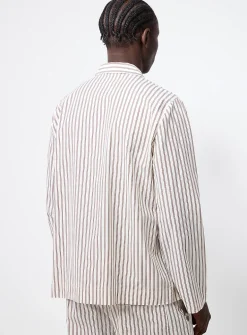 Oatmeal and chocolate striped poplin shirt