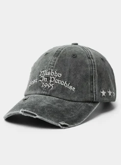 Oily sheen embroidery distressed cap