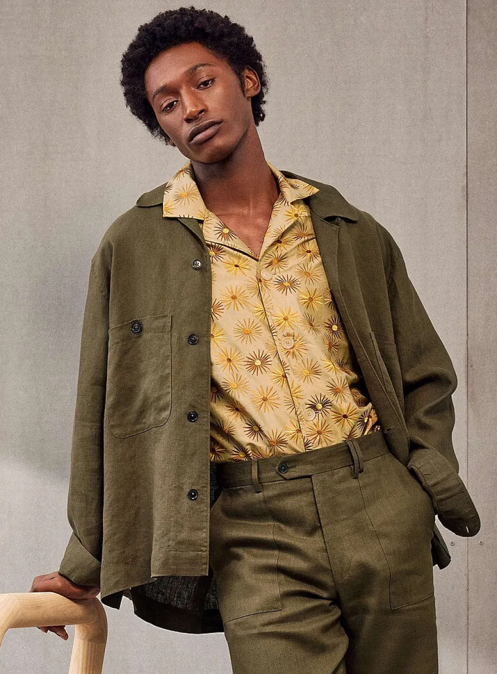 Olive pure linen cabana shirt