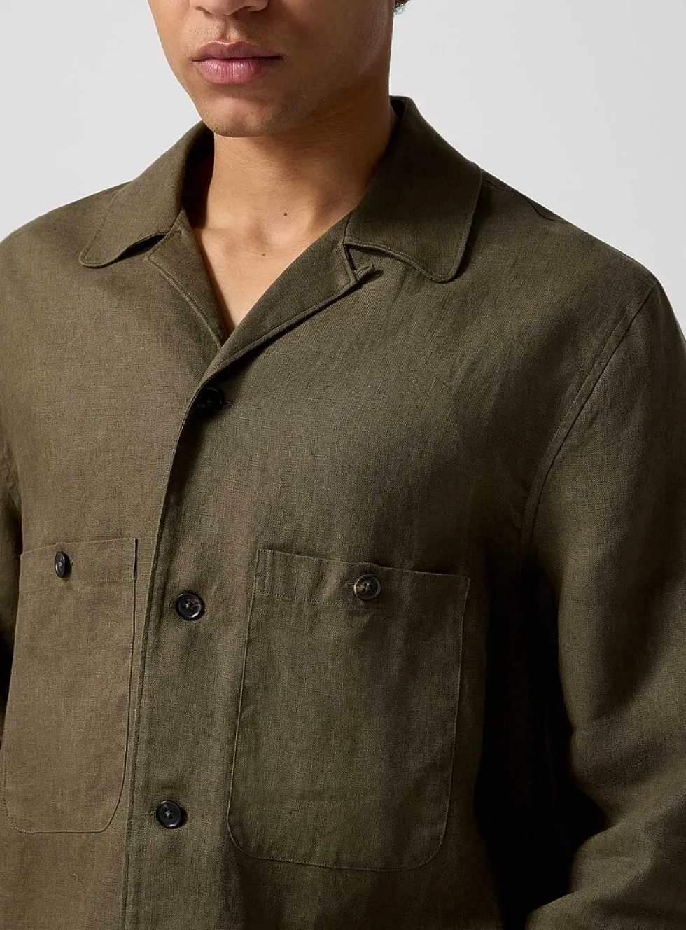 Olive pure linen cabana shirt